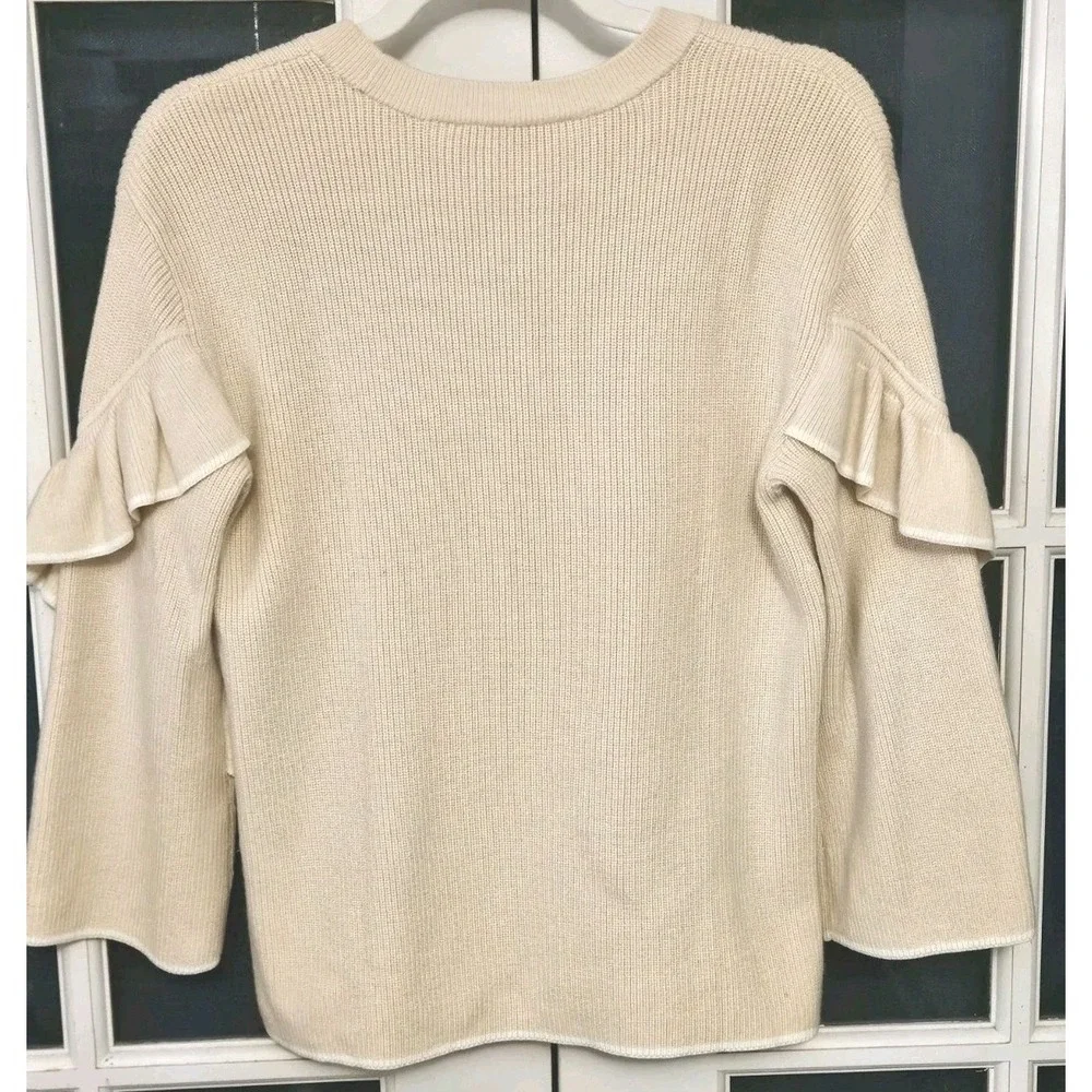 Tory Burch‎ Ashley Cream Ruffle Sweater Medium Minimalist Cottagecore Quiet #304